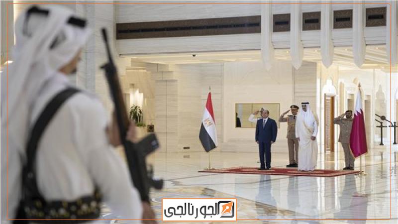 الأمير تميم خلال استقبال الرئيس السيسي