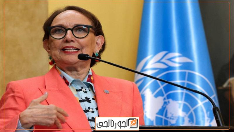 غرينسبان متحدثة خلال إعلان ترشحها للأمانة العامة للأمم المتحدة في العاصمة الكوستاريكية سان خوسيه